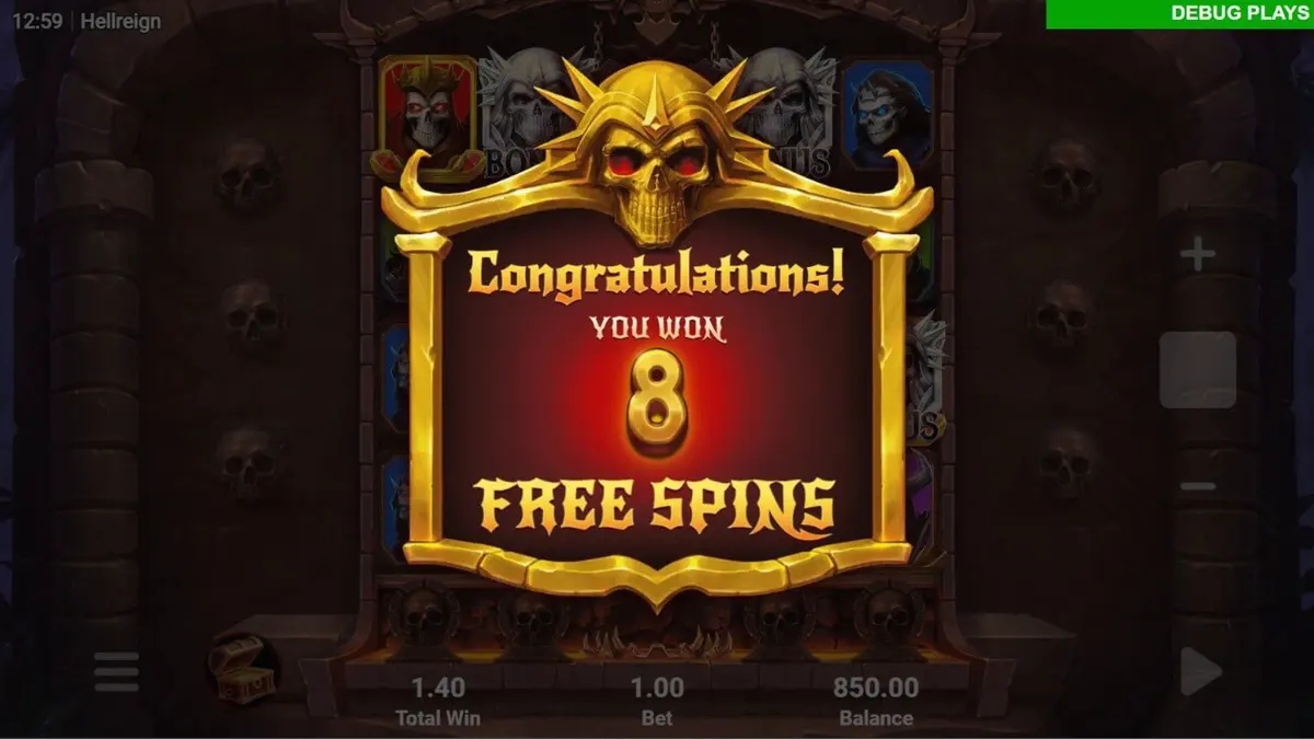 Tampilan visual game slot Hellreign Scatter Magnet dengan tema neraka dan simbol iblis.