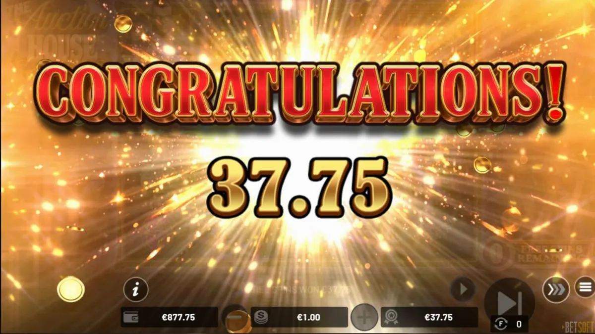 Tampilan utama permainan slot The Auction House dengan simbol-simbol mewah